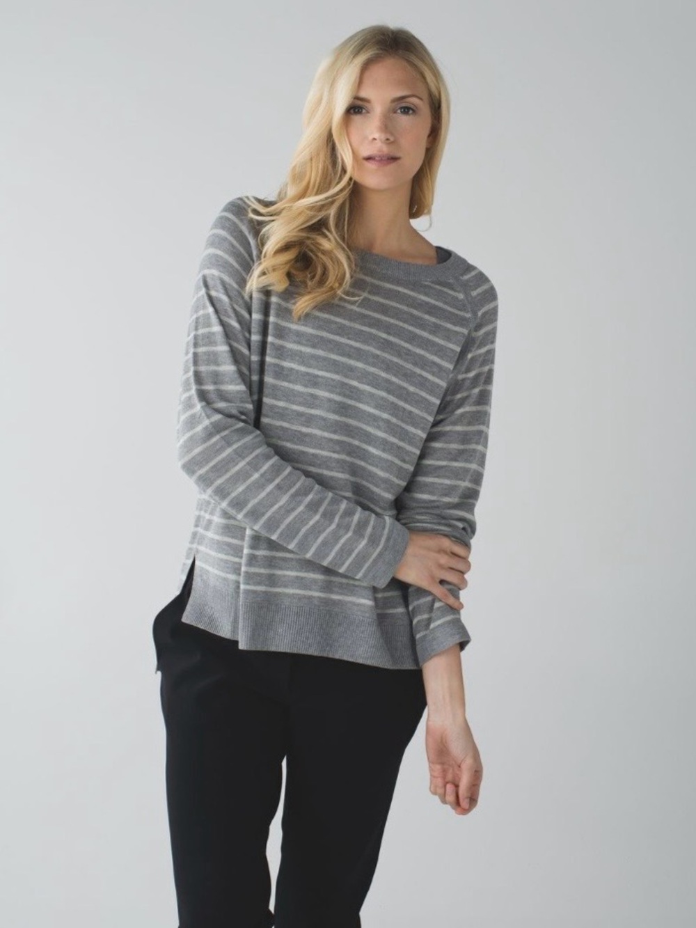 Lululemon Post Savasana Pullover Sweater, Grey with White Stripes